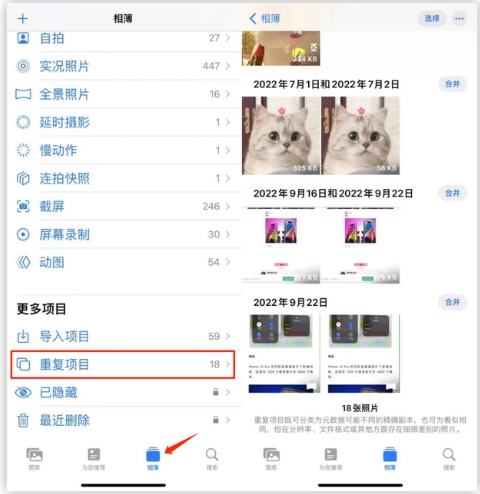 靖西苹果手机维修分享iOS 16 中相册重复项目功能使用方法 